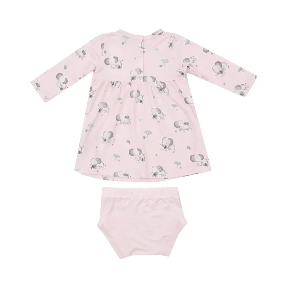 NWT Angel Dear Pink Dress and Bloomers GRAY ELEPHANTS 3-6M Bamboo